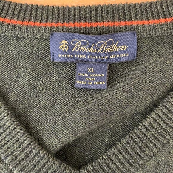 Brooks Brothers Sweater Mens XL Green V Neck Italian Merino Wool Argyle Luxury - Picture 5 of 7